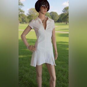 NWT ZARA Stylish Mini White Short Sleeve Dress with pleats pretend pocket Sz XS